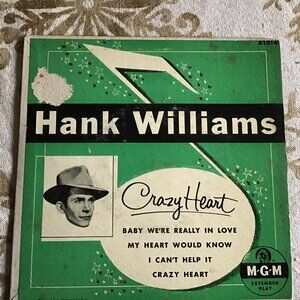 Vintage Hank Williams 45 Vinyl Record - Crazy Heart - I Can't Help It - More